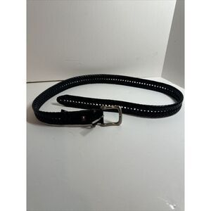 Tommy Hilfiger Men's Braided Black‎ Belt Silver Buckle Logo 36/90 Width 1.25"